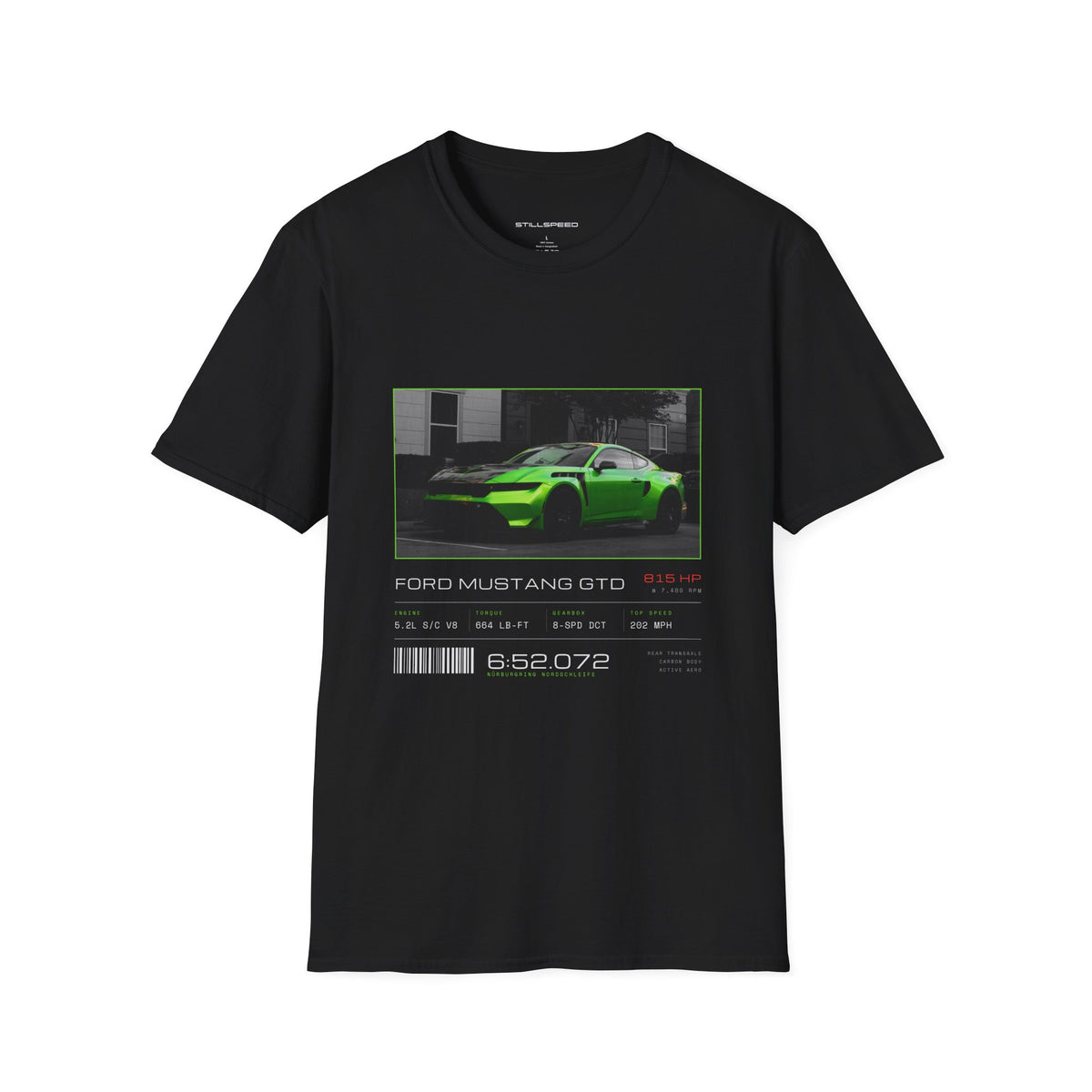 Ford Mustang GTD spec sheet t-shirt by STILLSPEED