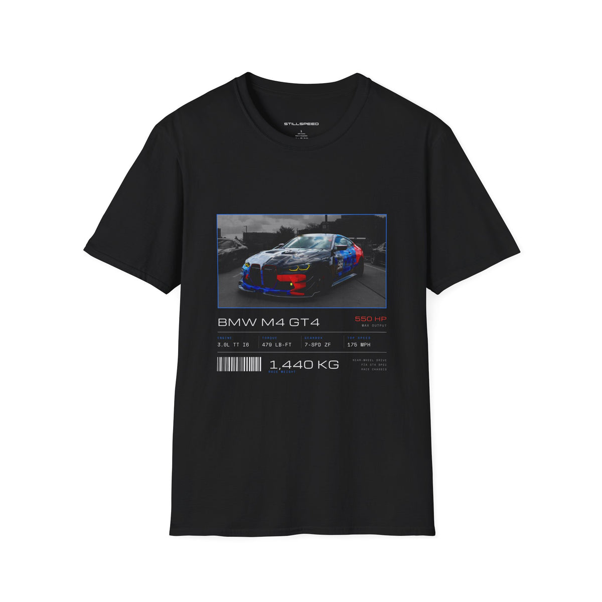BMW M4 GT4 spec sheet t-shirt by STILLSPEED