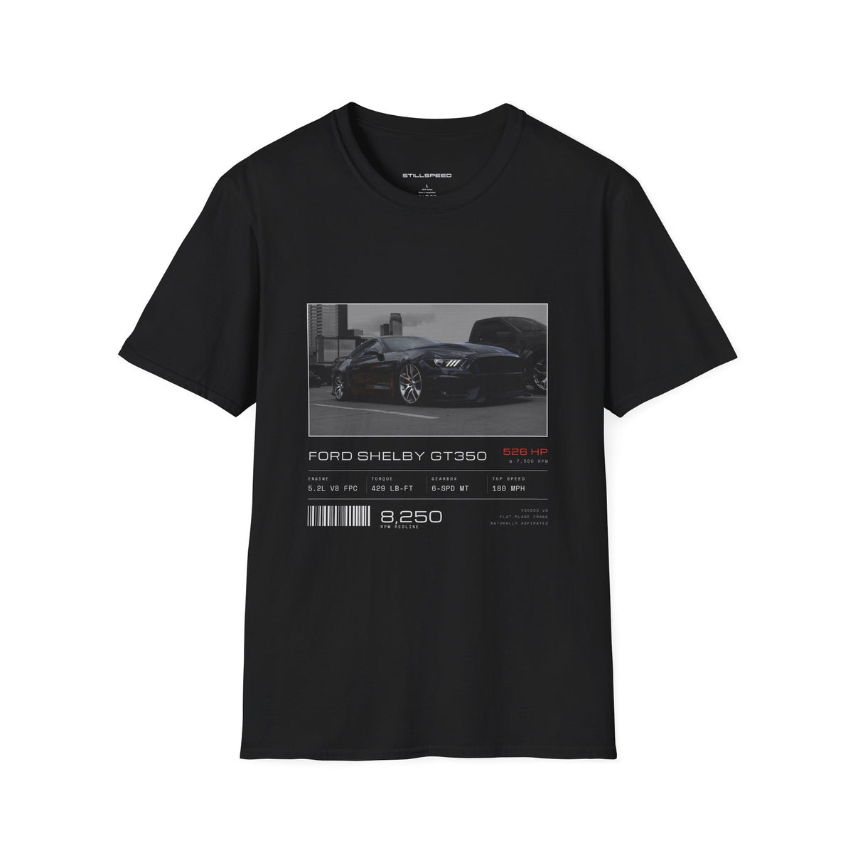 Shelby GT350 spec sheet t-shirt by STILLSPEED