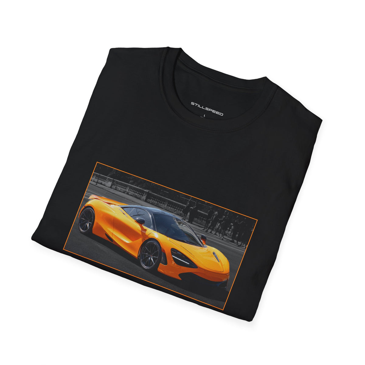 Orange McLaren 720S spec sheet t-shirt by STILLSPEED